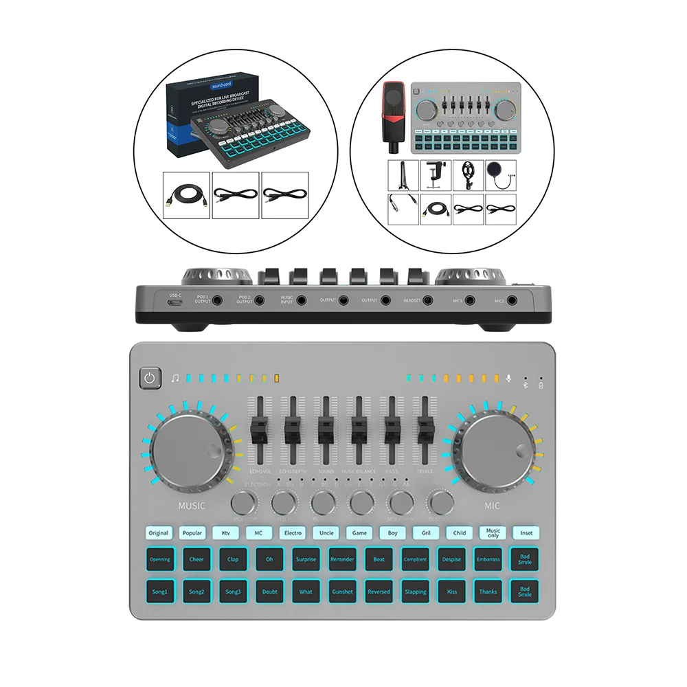 

Streaming Live Adjustable Audio Interface Mixer Strudio Recording Karaoke Android USB Sound Card