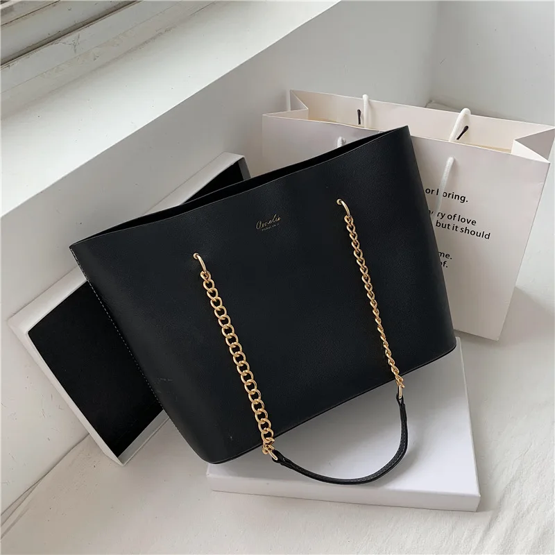 

Solid Color PU Leather Shoulder Bags for Women 2021 Chain Designer Large Capacity Tote Bag Female Top-Handle Luxury Hand Bags