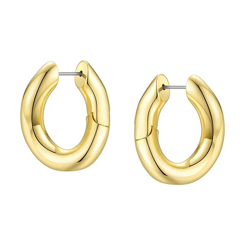 High Quality 18K Gold Plated Brass JewelrySolid U Shape Irregular Stud Earrings Ear Lobe Hoop Earring EC191044