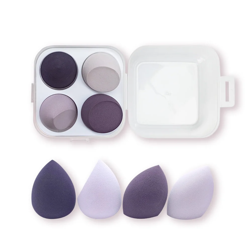 

Beaumaker 4pcs makeup puff sponge set Latex Free hydrophilic Polyurethane makeup private label makeup sponge blender, 4 colors for option