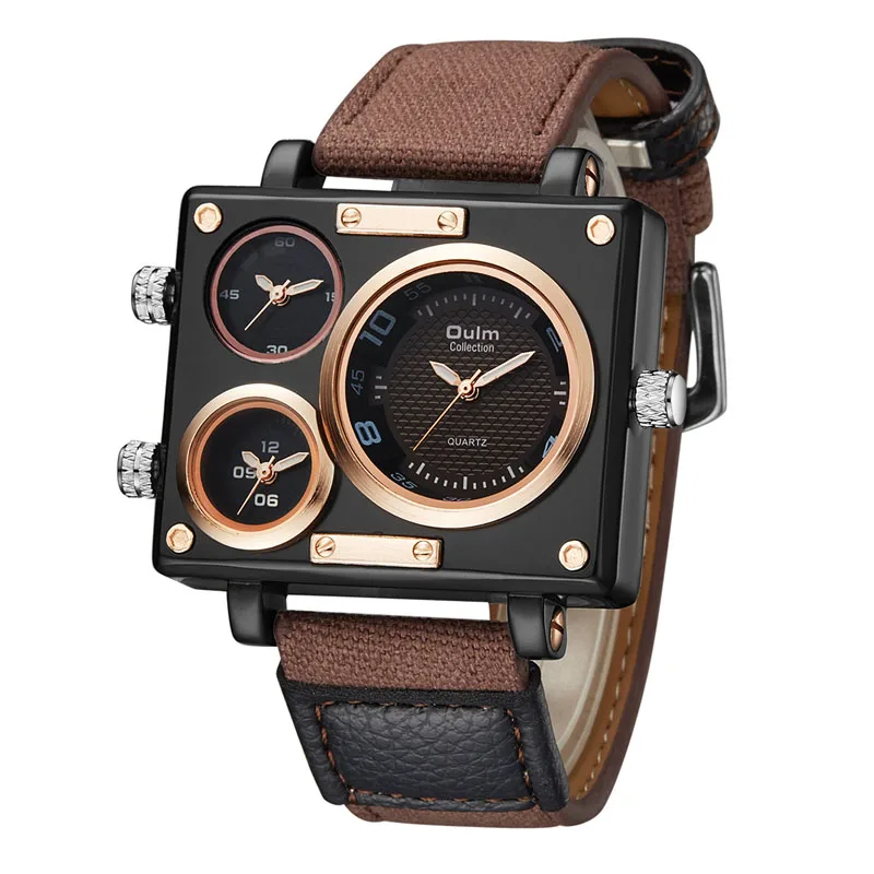 

Oulm 3595 Men Quartz Sports Leather Strap Watches Fashion Male Military Wristwatch Running Cool Relojioes Clock, 4-color