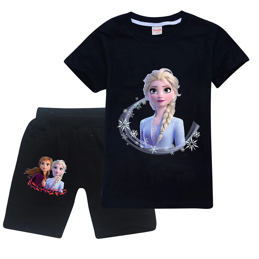 

3-15 years of comfortable cartoon custom boy and girl shorts T-shirt two-piece kids clothing sets