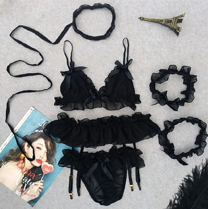 

NewTempting Sexy Underwear Bra Panty Set Women Wedding Lingerie Nightwear Bra Thong with Garter Necklace Leg Ring Set