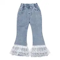 

2020 New Spring Children Girl Blue Denim Pants With Lace Sweet Girl Lace Flared Jeans for 2-6T