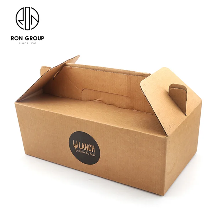 Manufacturer Craft Food Containers Portable Rectangle Disposable Flat Sheet Carton Take Away Kraft Paper Box For Restaurant