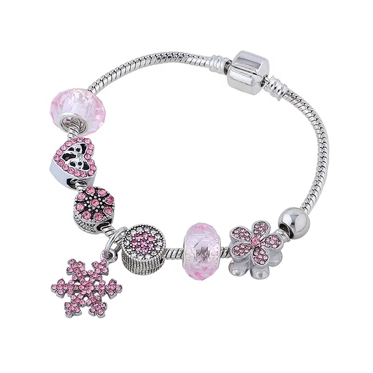 

Pink Crystal Heart Shaped Flower Jewelry Fashion Women Snowflake Bracelet