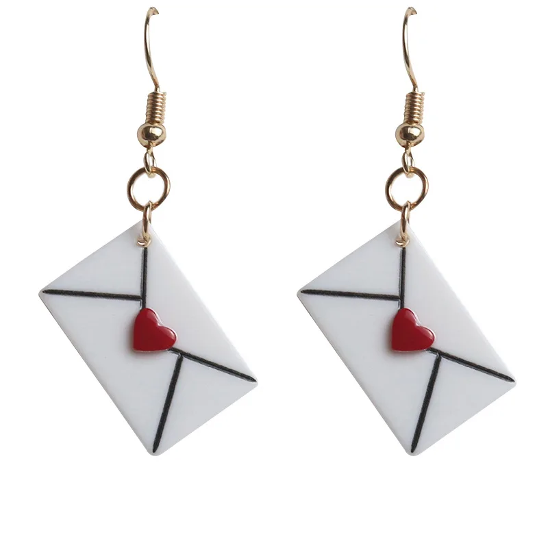 

Lovely White Envelope Acrylic Resin Drop Earrings Little Heart Envelope Acrylic Drop Earrings, As picture show