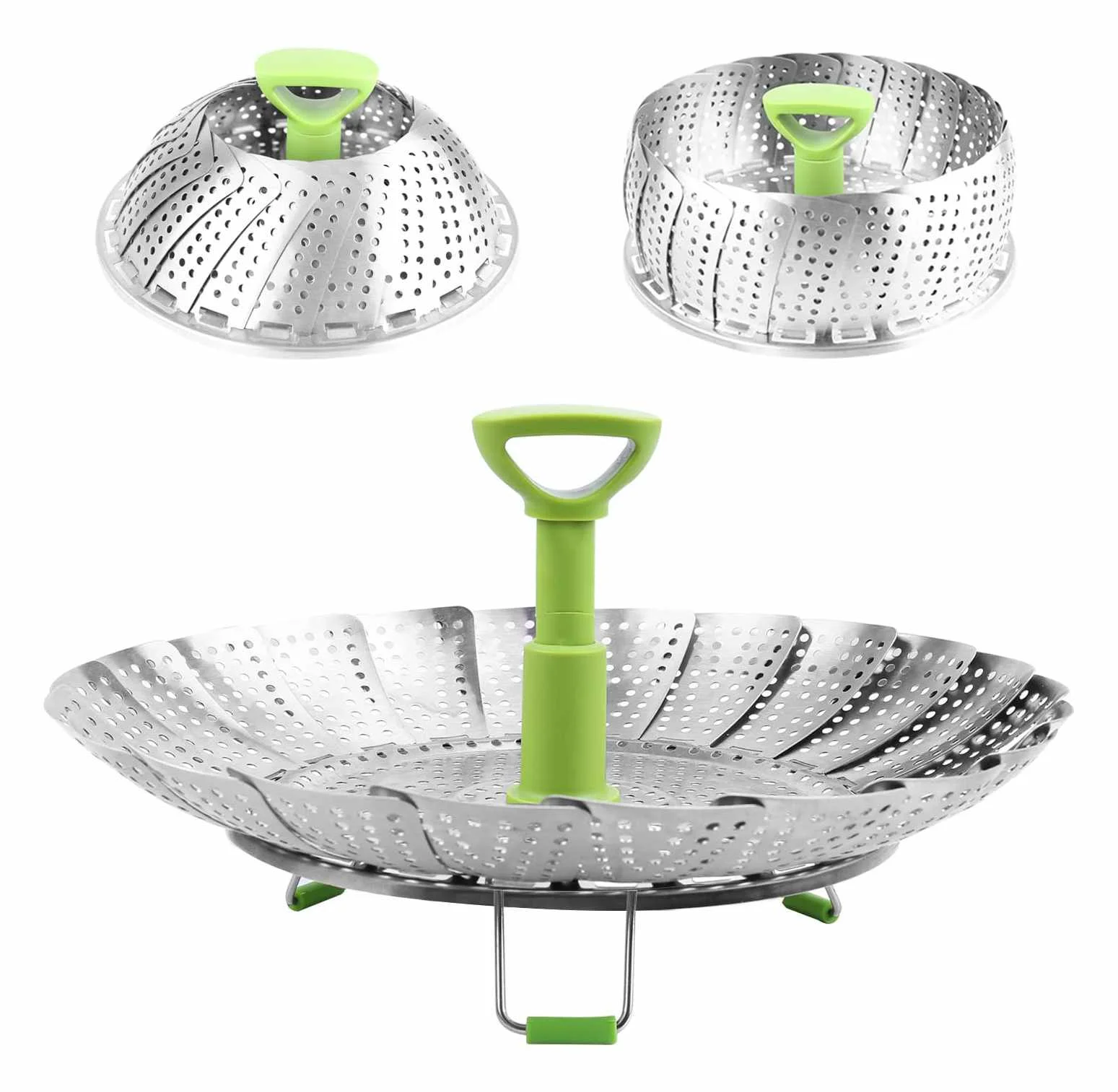 

Veggie Fish Seafood Cooking Expandable Stainless Steel Vegetable Food Steamer Folding Steamer Basket, Silver