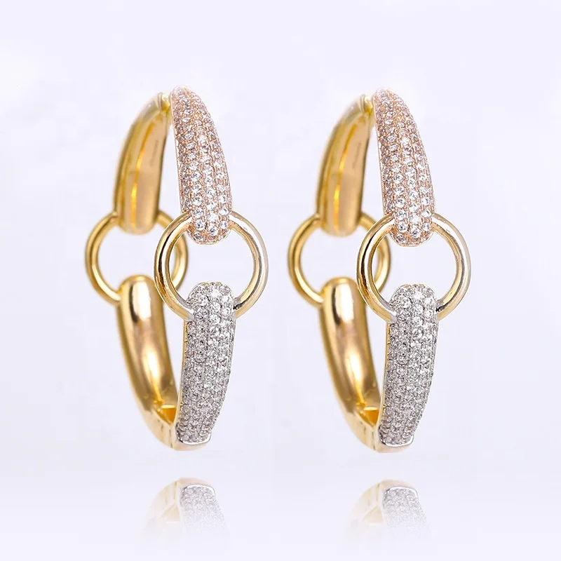 

XIUMEIYIZU Hot Selling Cubic Zirconia Hoop Earrings Brass Jewelry Gold Plating Luxury Large Round Buckle Earrings for Women, Silver.gold