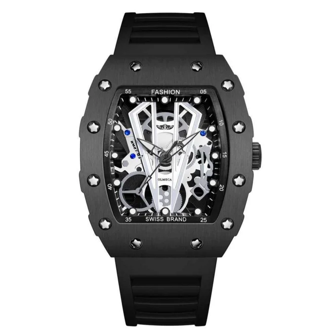 

New Top Brand Men Luxury Rubber Skull Sport Waterproof Watches Barrel shaped Hollow out Wrist Watch RM Reloj de hombre, Colors