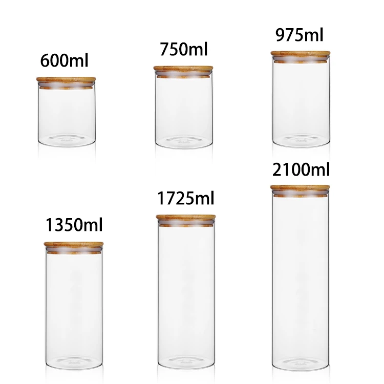 

Kitchen Food Fresh Keeping Bottle Jar Candy Pasta Storage Airtight Jars Glass with Bamboo Lid, Transparent