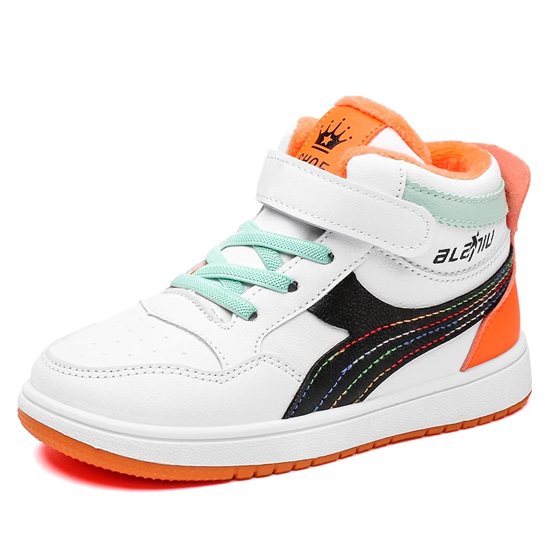 

China factory high-Top white sneaker kid Fashionable-Comfortable Kids Shoes for Hanging Out, White orange/white green/black orange/blacke blue