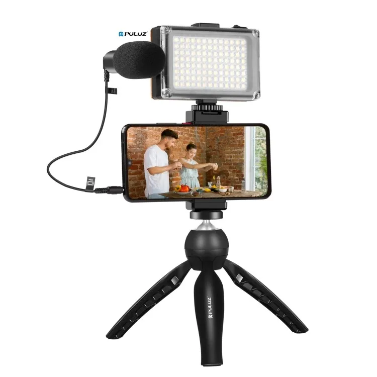 

Ready to Ship PULUZ Live Broadcast Smartphone Video Light Vlogger Kits with Microphone LED Light Tripod Mount Phone Clamp Holder