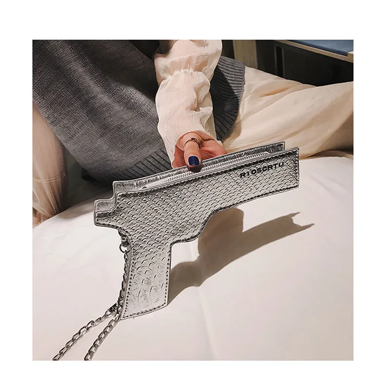 

Creative Fish-scale Pattern Crossbody Bag Lady Funny Personality Pistol Shape Shoulder Bag Women Sling Chain Small Purse Handbag