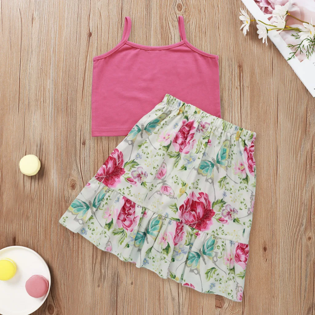 

rts Wholesale cheap china supplier clothing pink flowers sling letter printing girls summer clothes in 2021
