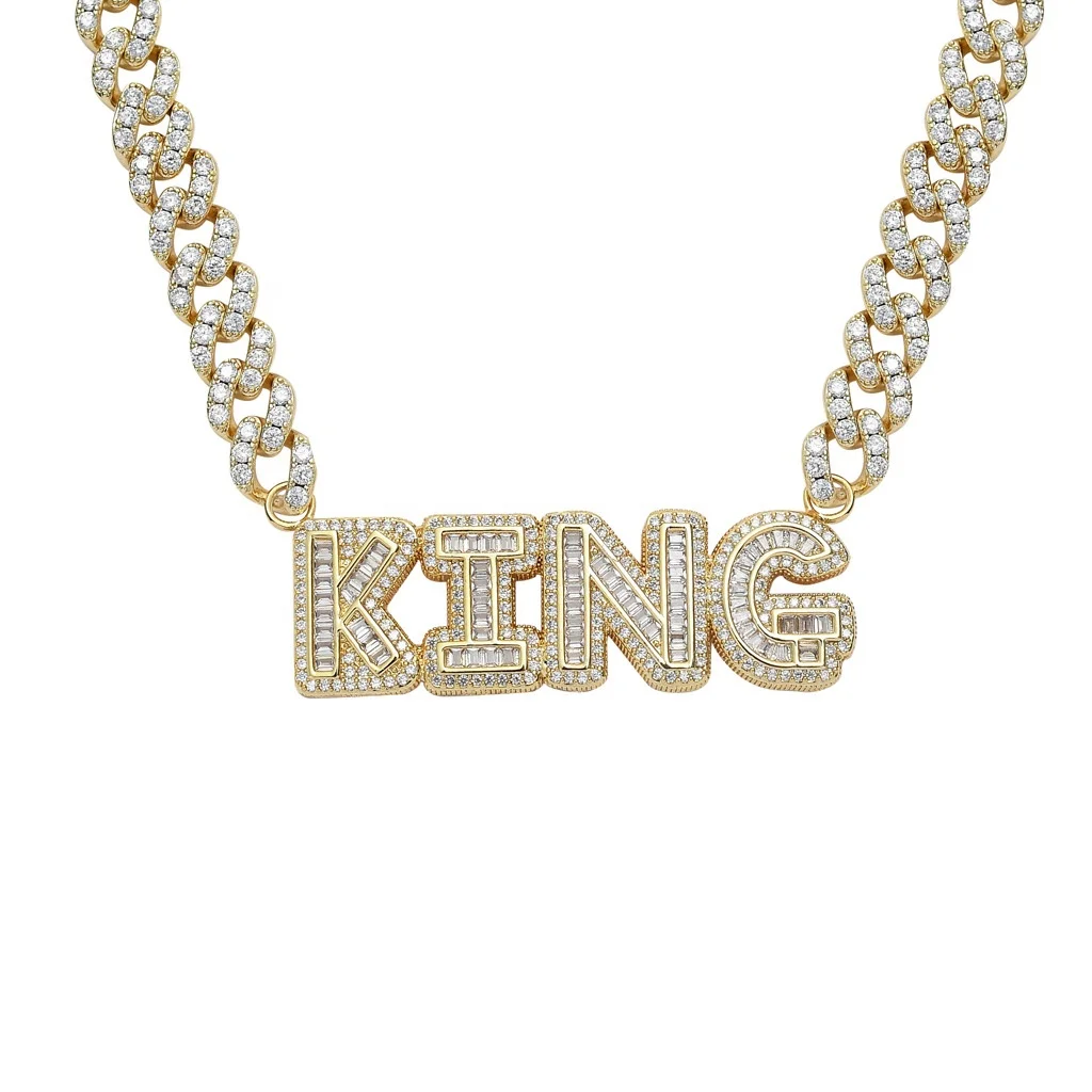 

Customised Name Necklace Pendant Hip Hop Brass Necklace Cubic Zirconia Iced Out Alphabet Letter Personalized Name Cuban Chain