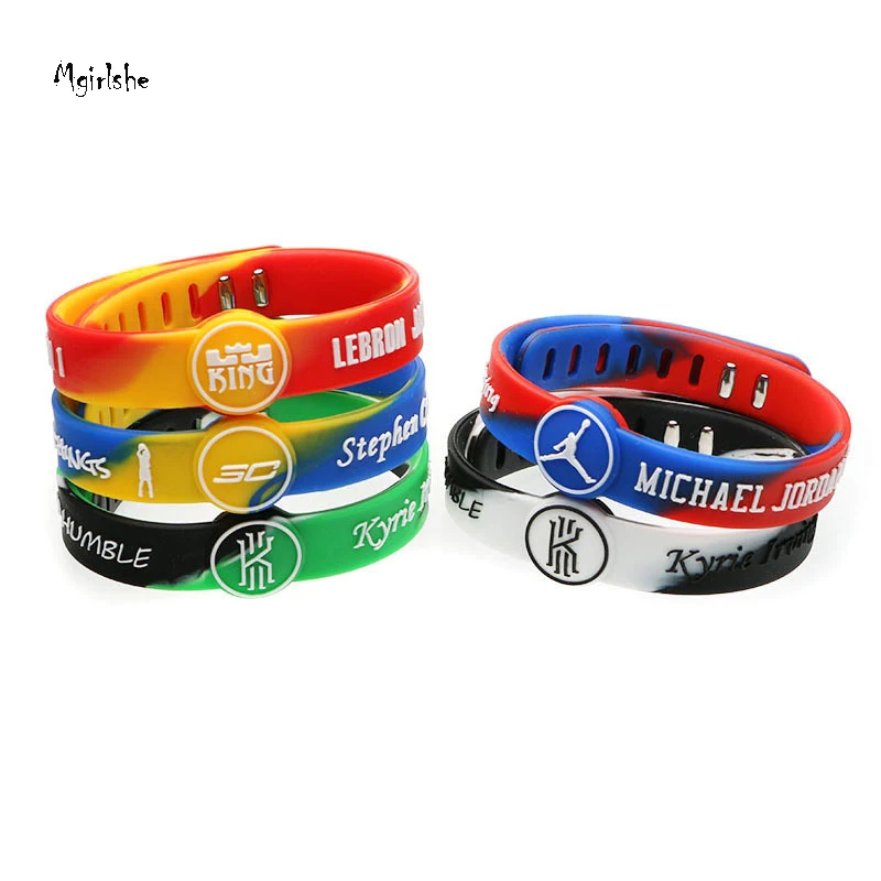

Mgirlshe Wholesale Factory Cheap Rubber Silicone basketball Team Bracelet Adjustable Wide Wristband Curry James Bracelet Lakers, As picture