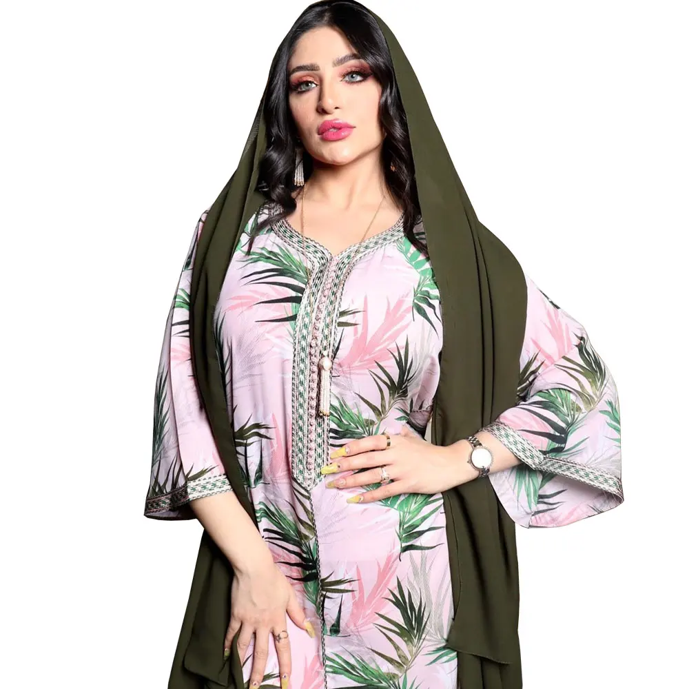 

Ab145 Middle East Muslim Autumn New Style Lace Ribbon Arab Dubai Robe Printed Abaya Women Muslim Dress