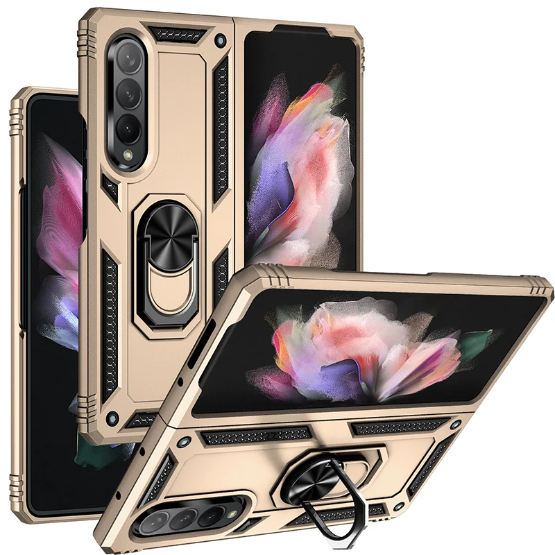 

for samsung galaxy z fold 3 case manufacture metal Ring kickstand phone case for samsung z fold 3