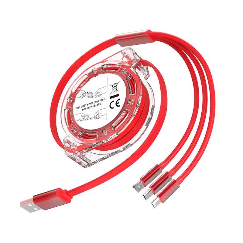 

Drop Shipping Custom Logo Multi 3 in 1 Retractable Charging Cable for iPhone Micro Type Mobile Phone USB Charger Cable, 6 colors
