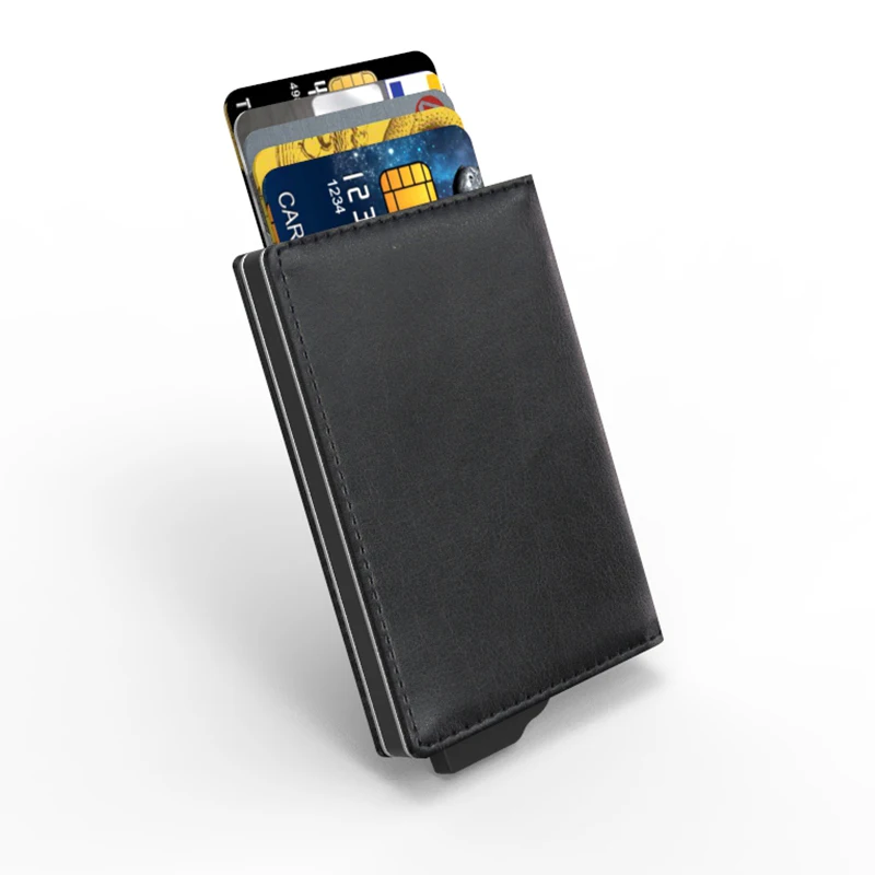 

Factory price Ultra Thin RFID Blocking Metal PU Leather Minimalist leather card holder wallet for Men