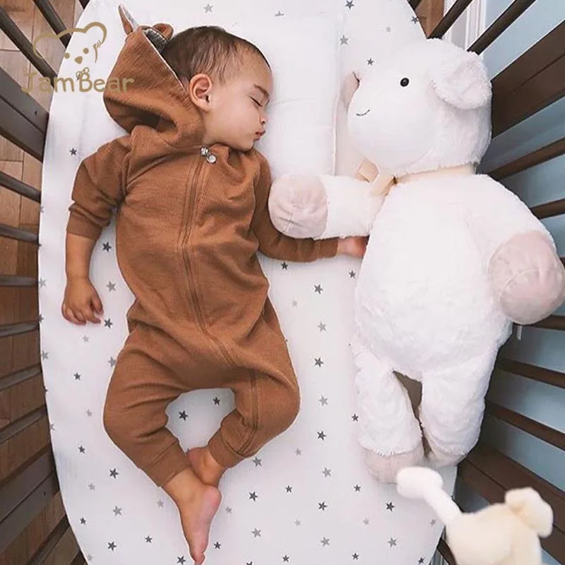 
JamBear 100% Organic cotton pink infants rompers newborn clothing baby romper Cartoon Sika deer modelling 