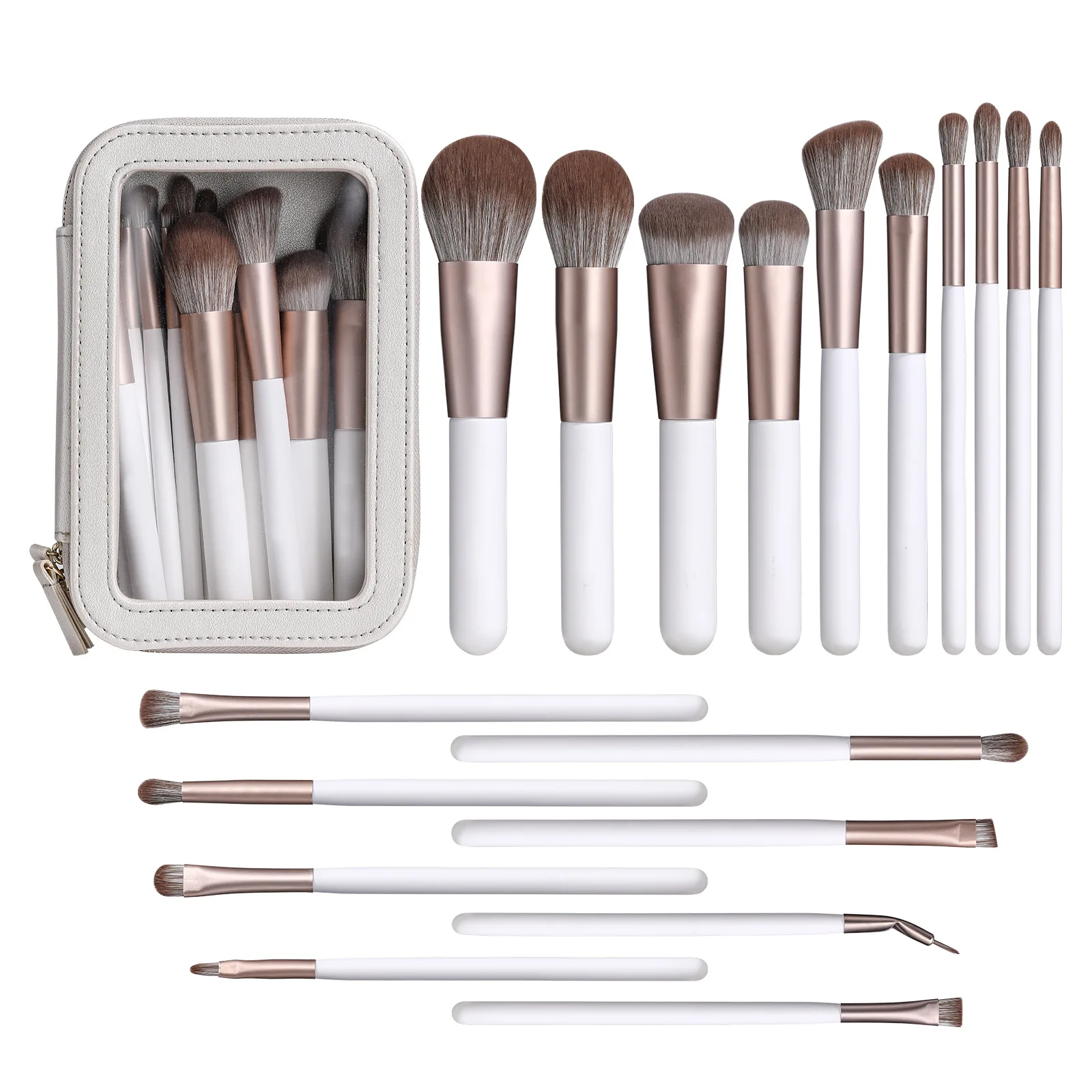 

Custom Logo 18pcs Private Label Make Up Brushes Soft Nylon Hair White Makeup Brushes Private Label