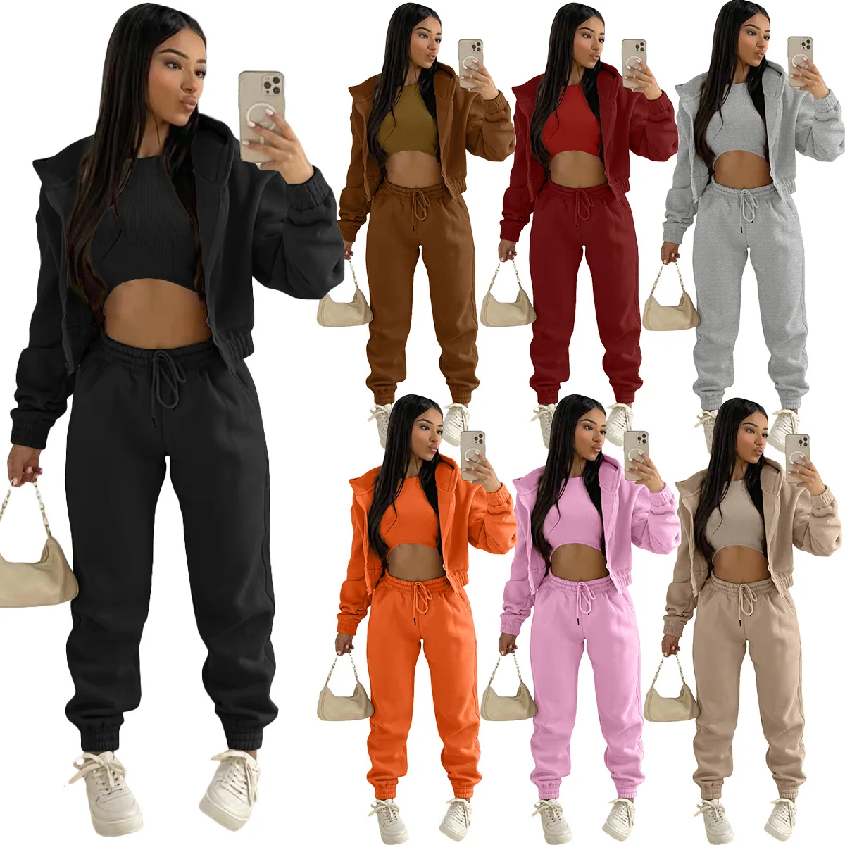 

Women fall sets Sport long-sleeve jacket underwear tight trousers three piece set women clothing, Picture color