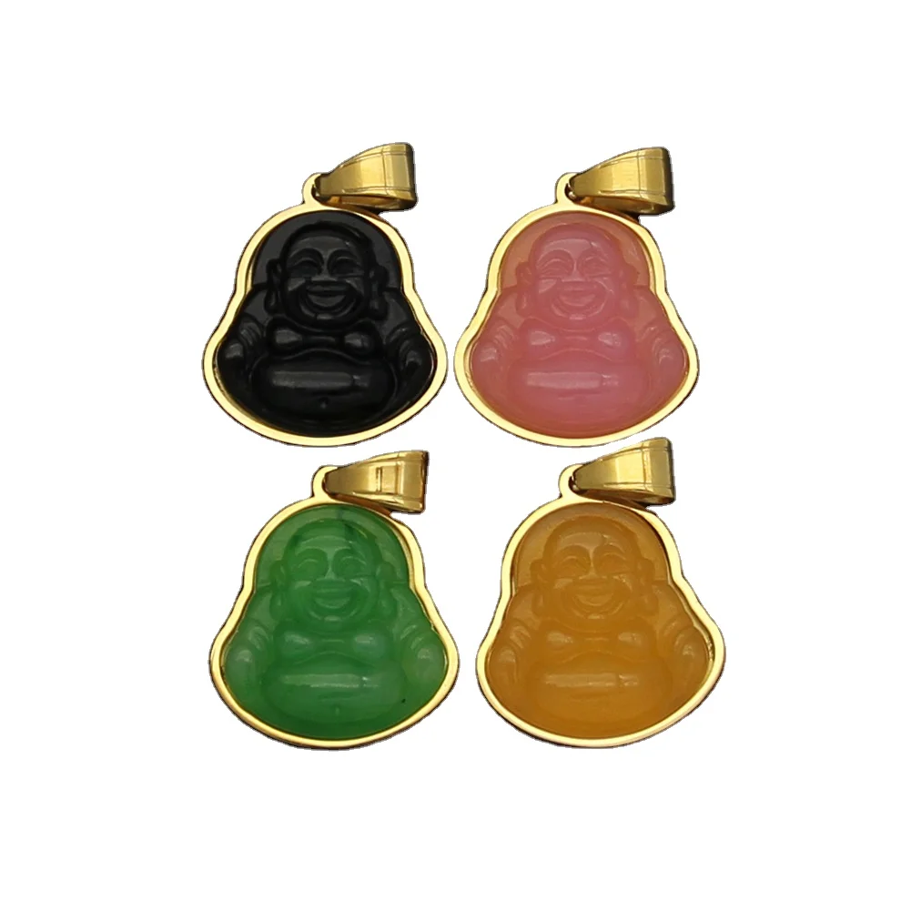 

Certified New Laughing Buddha 316 Stainless Steel 18K Gold Inlaid Jade Resin Maitreya Chalcedony Inlaid Pendant Pendant