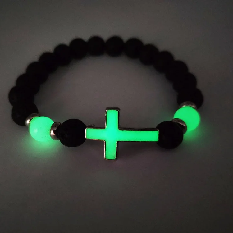 

Jane Eyre Wholesale New Glow Jewelry Bracelet Lava Volcanic Stone  Luminous Cross Charm Bracelet