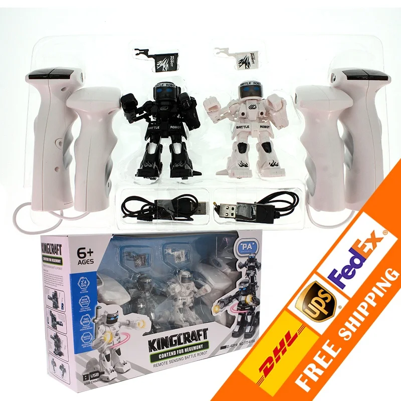 

Twin pack two pcs fighting battle electric remote control gravity sensor hand controlled sound small boxing fight rc toy robot, White, black