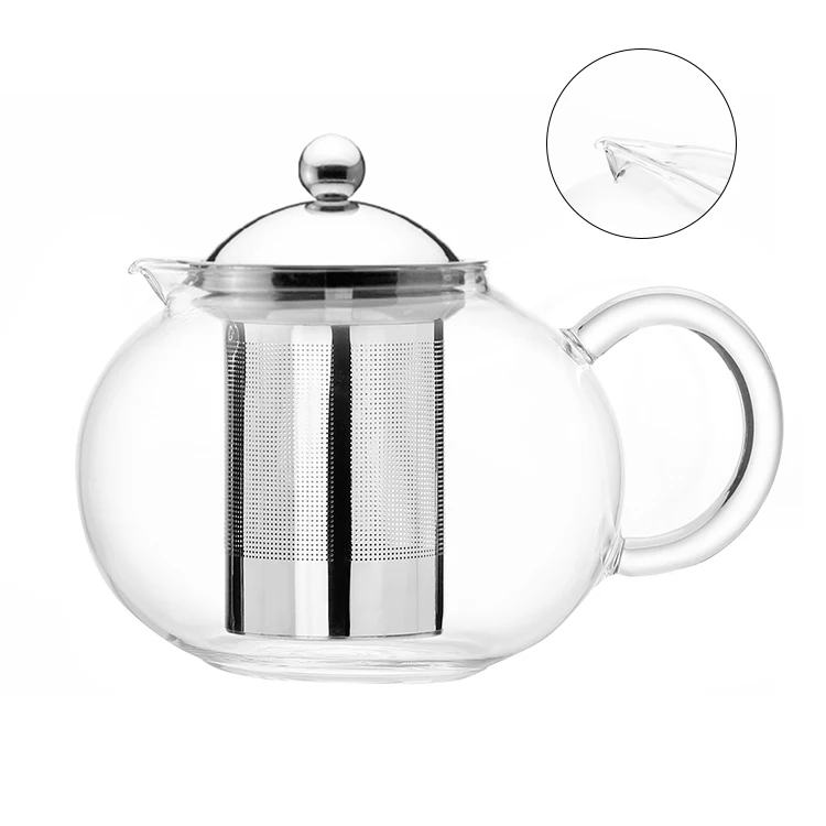 

Food Grade Hot Sales Clear Borosilicate Small Heat Resistant Glass Teapot With Tea Strainer