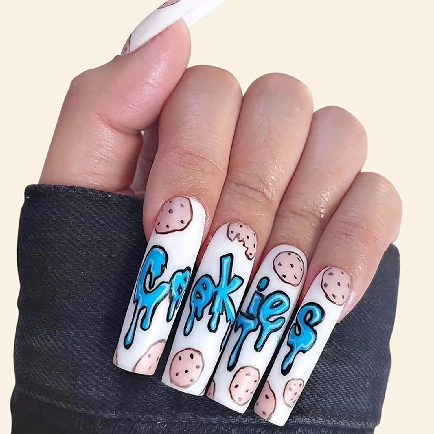 

24 Pcs Press on Nails Long Abstract Coffin Glossy Glue on False Nail with Glue for Women Artificial Nails Press On