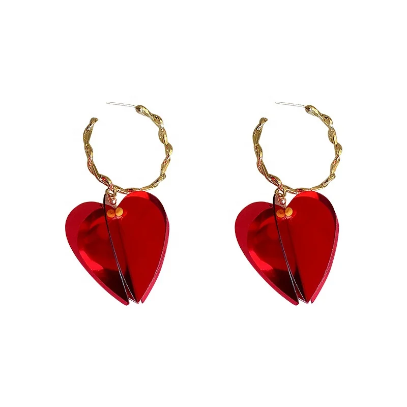 

New red love Heart Earrings Japan and South Korea sweet temperament simple girl crystal heart love fashion Earrings, Picture shows