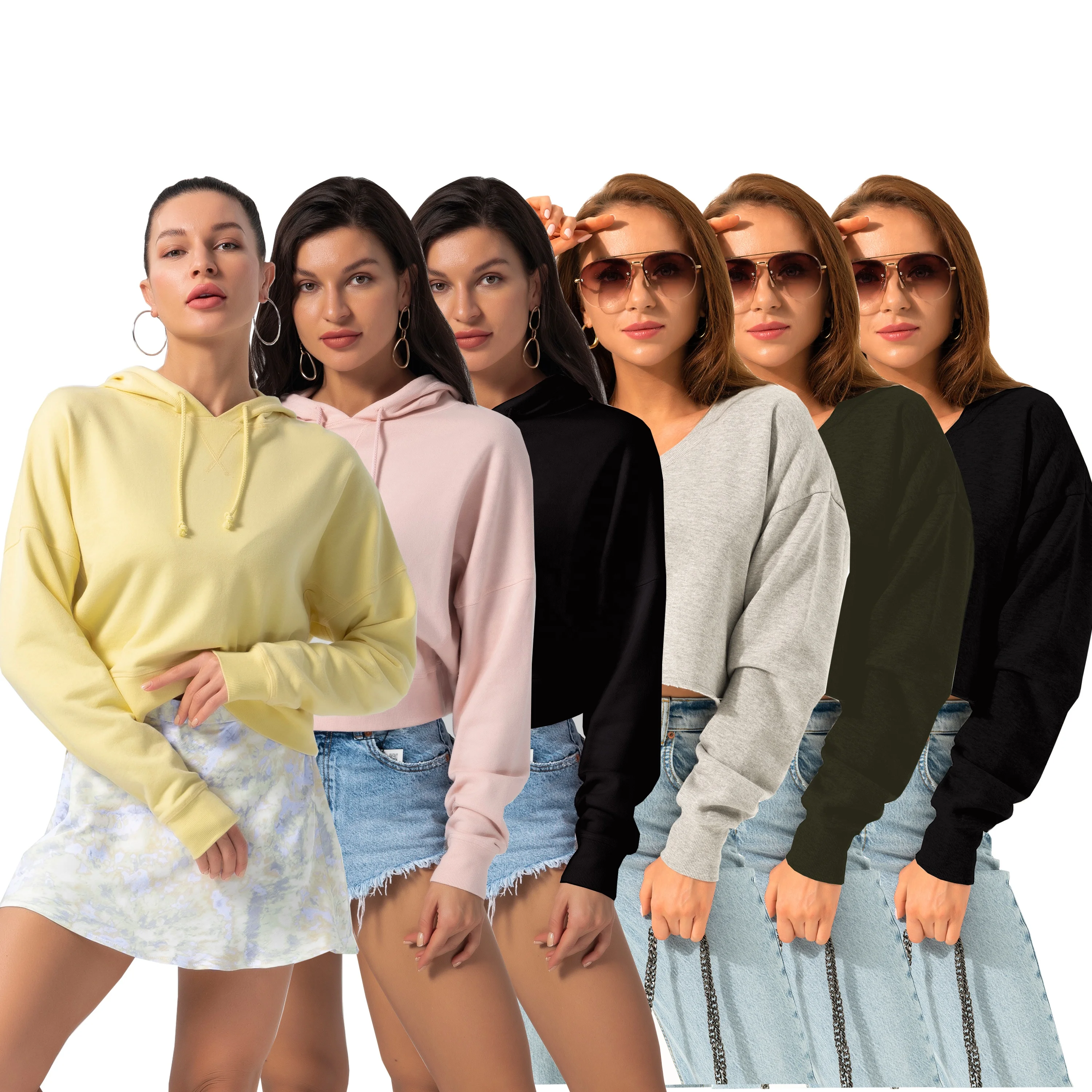 

Ladies Cotton Oversize Plain Terry Custom Crop Top Fall 2021 Women Clothes Printed Pullover Hooded Hoodies & sweatshirts, Customized color