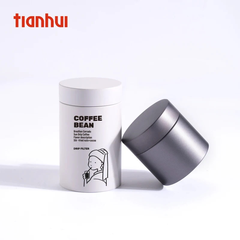 

Tianhui Empty Food Grade Custom Small Round White Metal Storage Canister Tea Sugar Coffee Tin Can With Lid