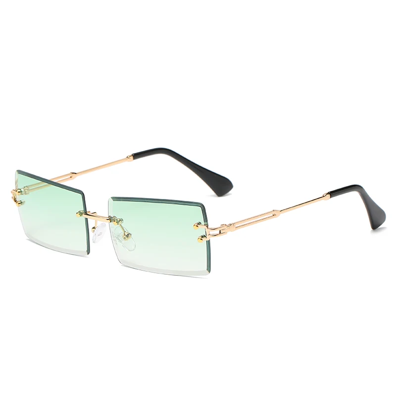 

THREE HIPPOS Ocean slice sun glasses metal Small Square frames Rimless Shades 2020 New Arrivals fashionable small Sunglasses