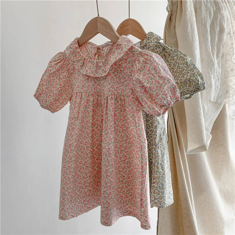 

Girls Spring Summer New Clothes Sweet Floral Short-sleeved Girl Dresses