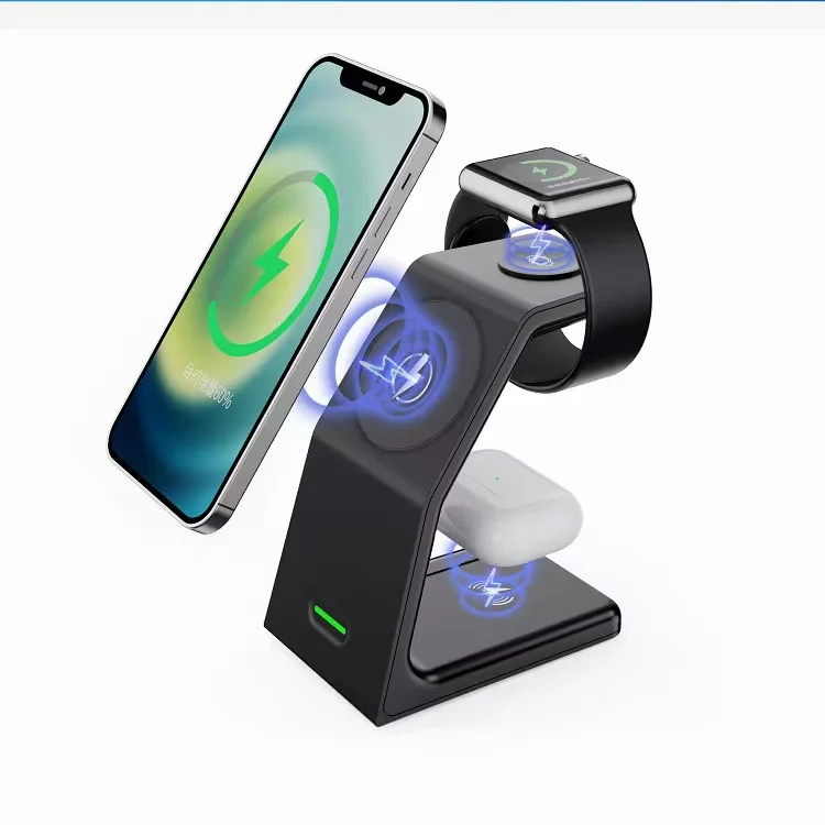 

Newest 15W 3 IN 1 fast Wireless strong magnetic Charger station dock air pods smart watch 3in1 Fast wireless Charging Stand, Black,white