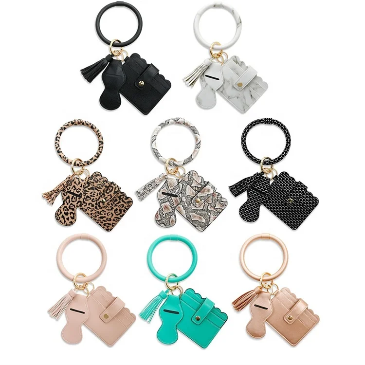 

Fashionable Card Holder Wallet Tassel Keyring Bangle Keychain Wristlet With Lip gloss Holder, Black, pink, gold, green, white marble, leopard