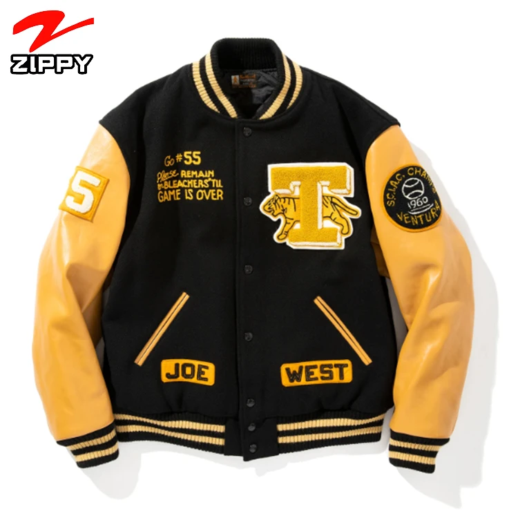 

Custom chenille embroidery leather sleeve baseball letterman varsity jacket for men, Customized color