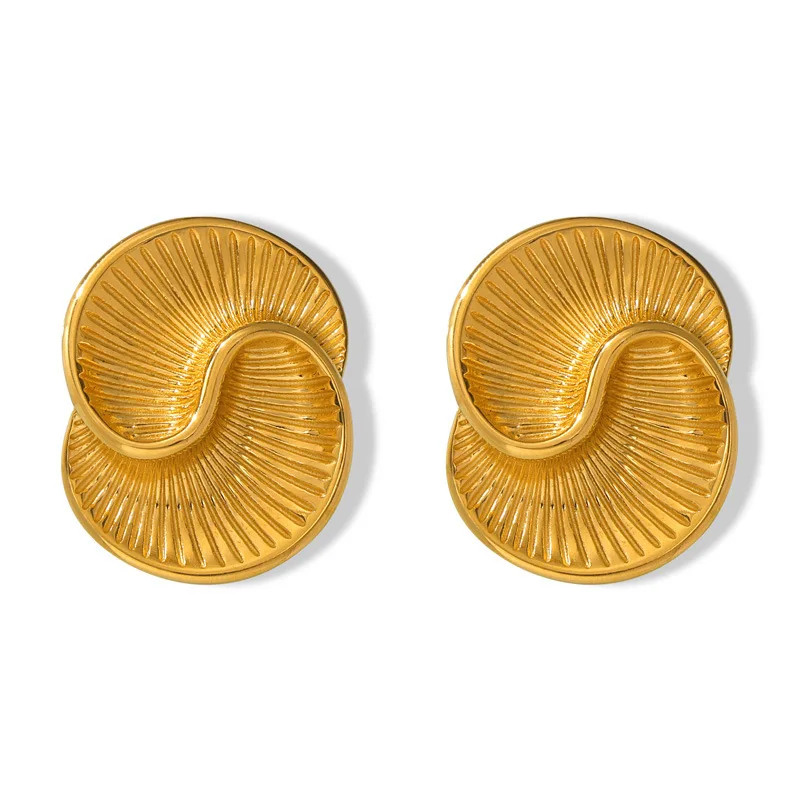 YF3769 18k Gold Plated Waterproof Fashionable Irregular Stainless Steel Water Droplet Texture Spiral Earrings Women Jewelry
