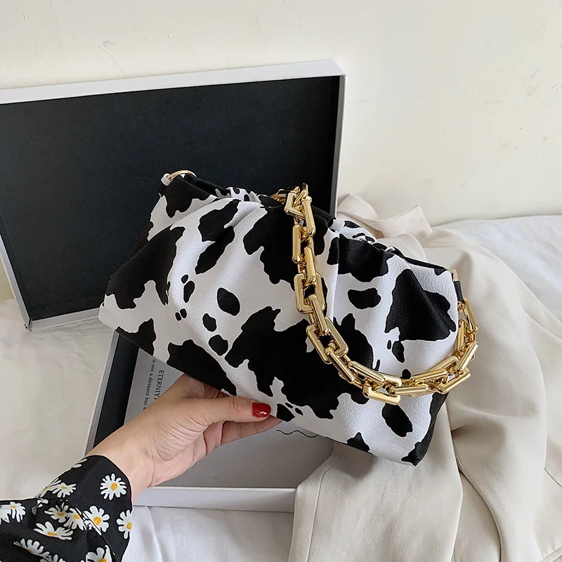 

Summer new trend fashion ladies women small hand bags luxury one-shoulder zebra cow pattern gold chain handbags for women, 2 colors