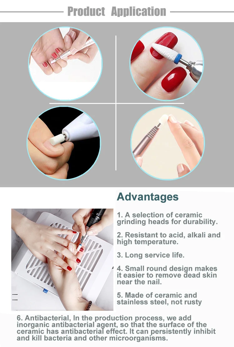 Hot Electric Manicure & Pedicure Set Sharpen Tapered Rotary Cuticle Bit Grind The Dead Skin Nail Cutters Ceramic Nail Drill