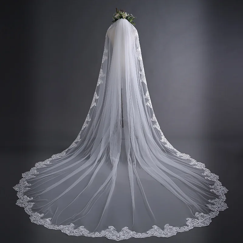 

New design 3m Veil Wedding Bridal Veil Lace Trailing Wedding Veil, Beige white/purewhite