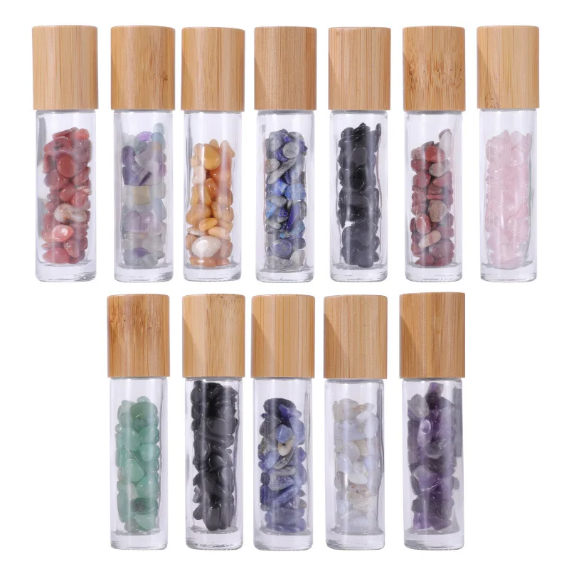 

manufacturer 5ml 10ml essential oil bottle roll on glass bottle with crystals roller ball with lid