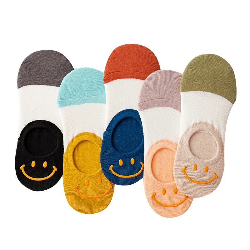 

Factory Price Summer Ladies Invisible No Show Sustainable Cute Smile Antiskid Socks Short Socks Women Ankle Boat Socks, 5 colors as picture