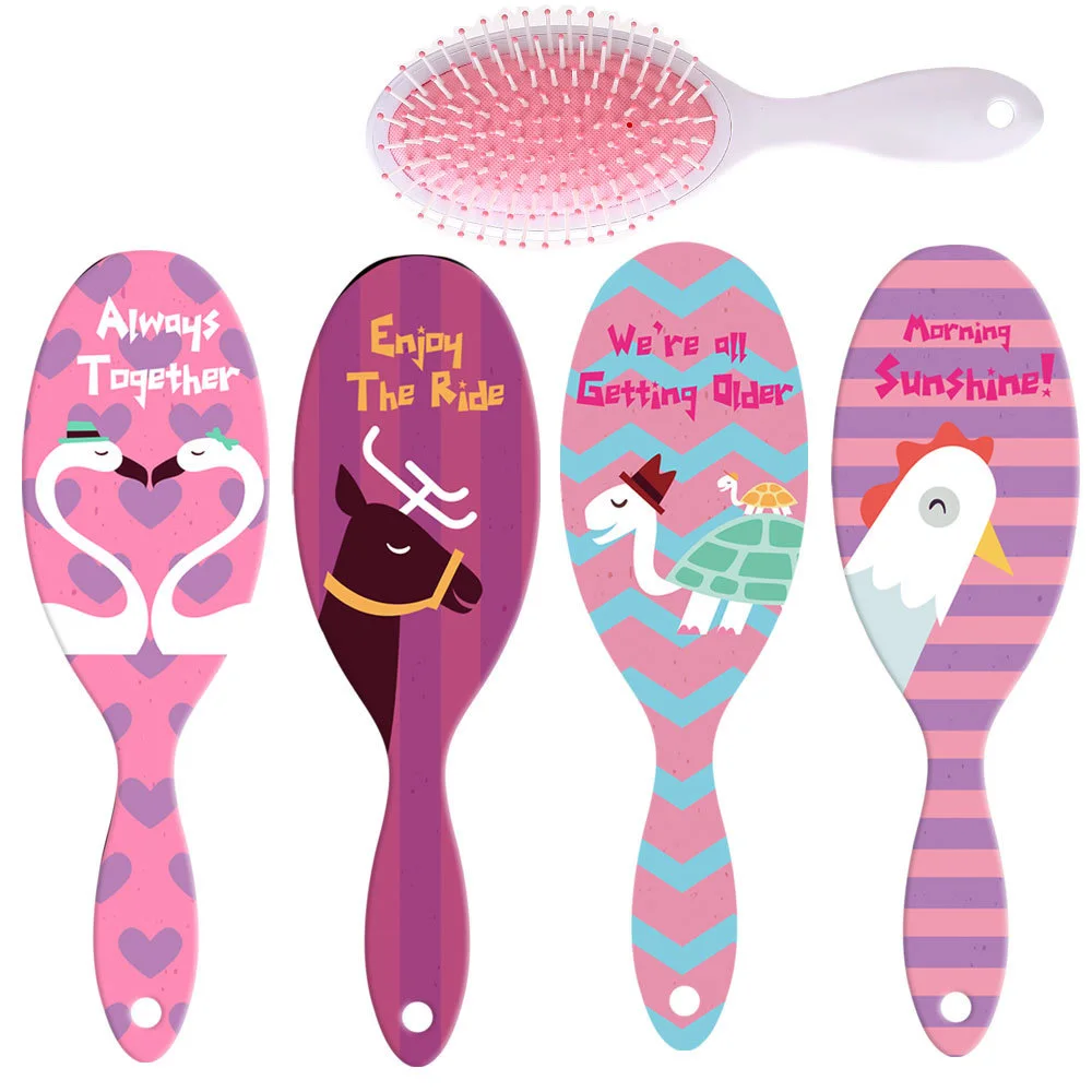 

Wholesale Private Label Plastic Handle Nylon Brush Air Cushion Custom Swan Pattern Massage Hair Brush, Pink/blue
