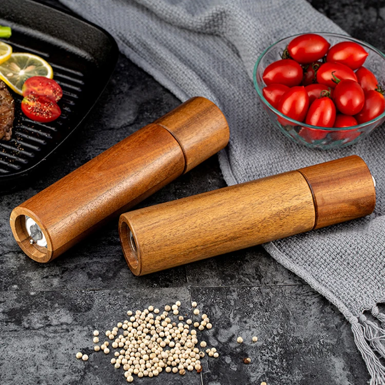 

C245 Acacia Cylindrical Pepper Grinder Stainless Steel Pepper Mill Kitchen Accessories Salt Grinding Seasoning Bottle, Natural