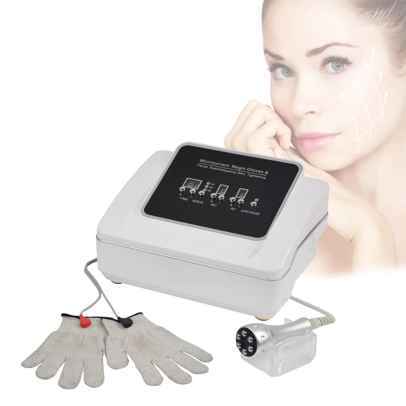 

2022 hand microcurrent electric face lift machine magic current gloves massager facial galvanic therapy toning device, White